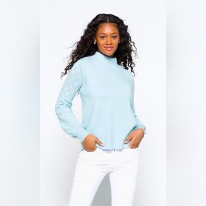 Fate Maxley Sleeve Detail Mockneck Sweater in Light Blue. Size S.